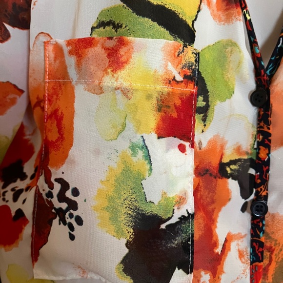 Kut From The Kloth Watercolor Button Down Blouse with Tie Waist - Picture 3 of 7